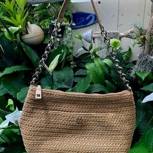 Eric Javits New York Straw Bag With Antique Gold Chain Strap